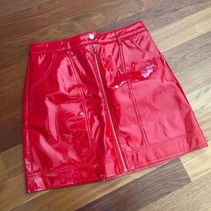 Red Patent Leather Zip-Up Skirt